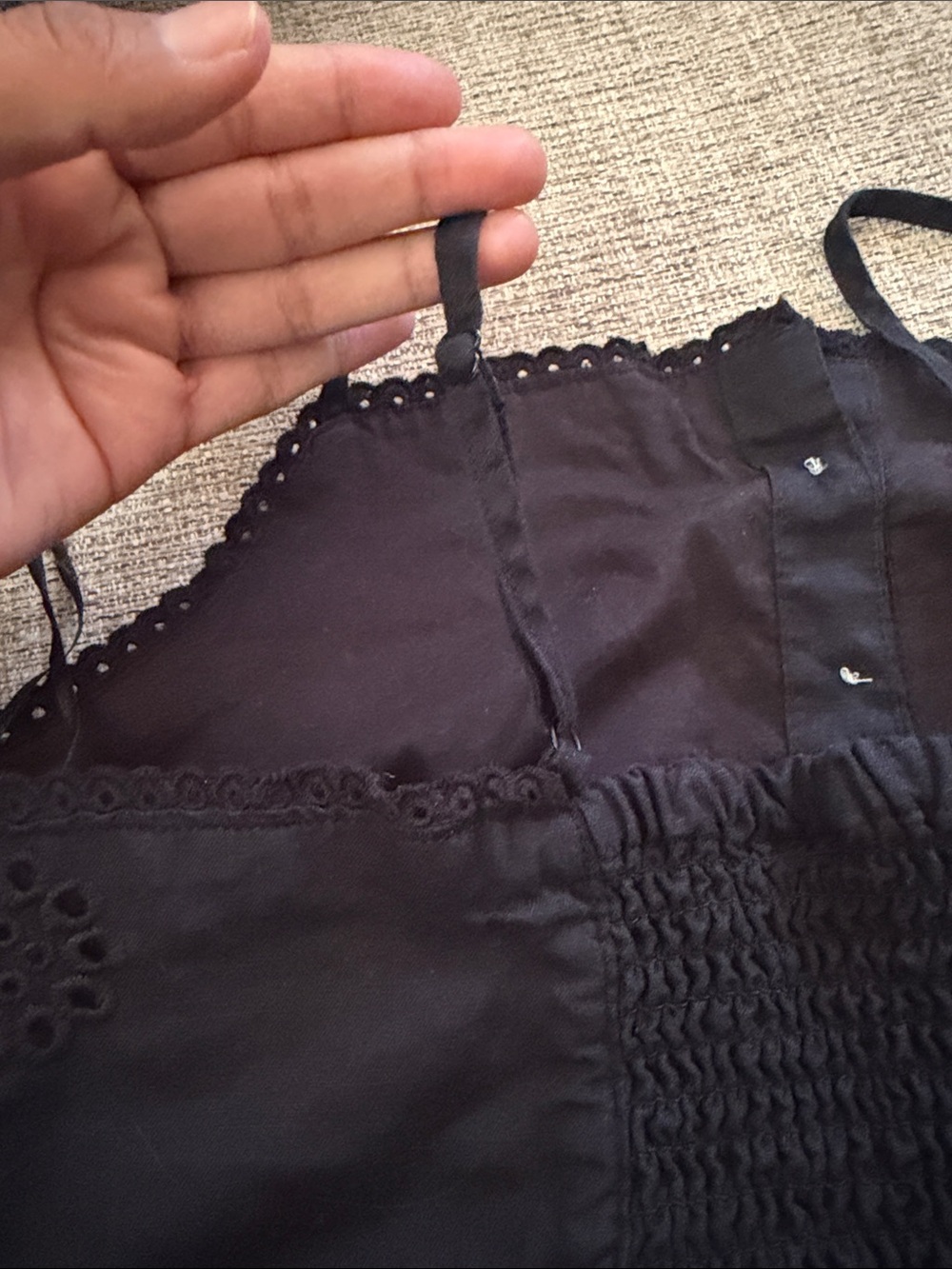 Joie Black Eyelet Button-Front Crop Top - Picture 4 of 8